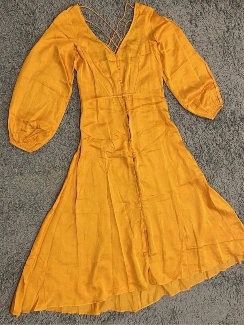 Free People Sunset Orange Lattice-Back Button Midi Dress - Picture 6 of 11